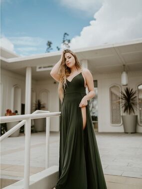 Forever 21 Olive Green Spaghetti Strap Maxi Dress with High Slits on both Sides